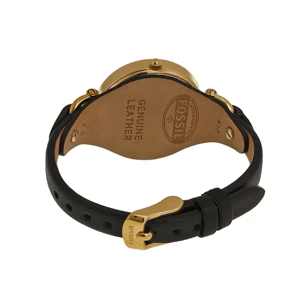 Fossil Black Dial Black Leather Strap Watch For Ladies - ES3148