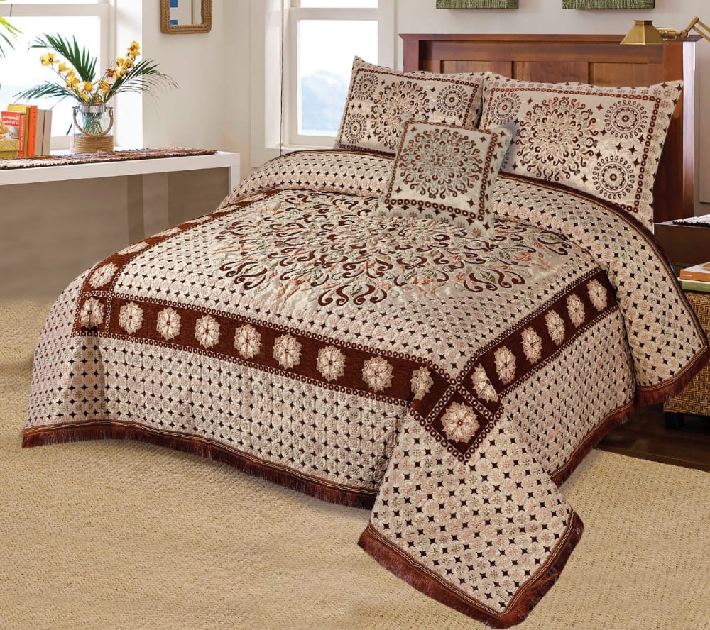 Fancy Bridal Velvet Jacquard Bed Set - 5pcs - FBB04