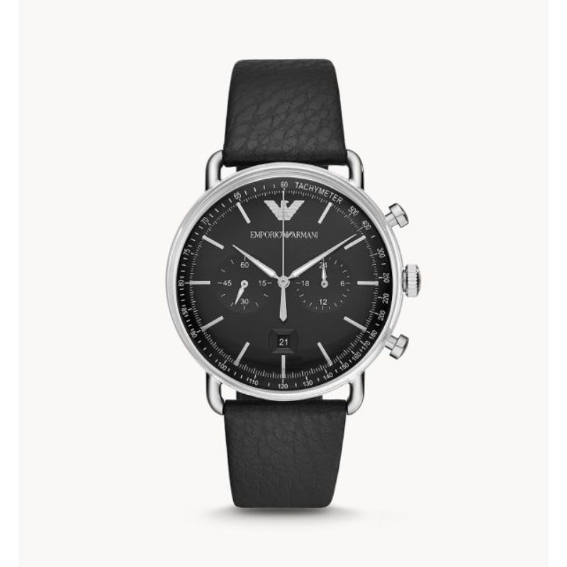 Emporio Armani Men’s Chronograph Quartz Leather Strap Black Dial 43mm Watch AR11143