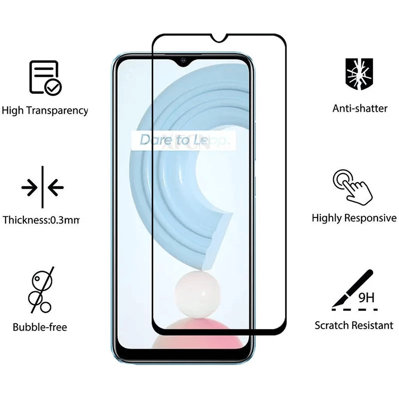 Mofi Premium Tempered Glass for Realme C21 Full Coverage Screen Protectors 2.5D 9H–Black