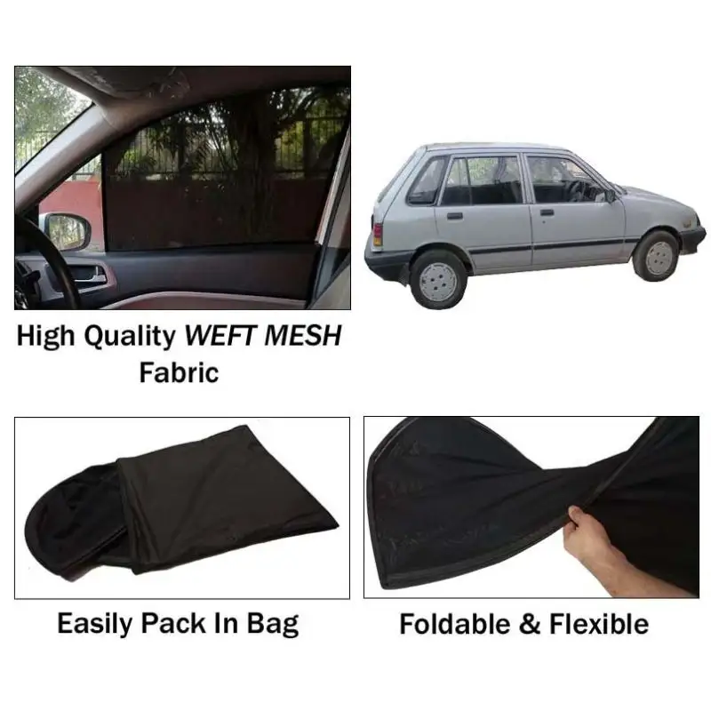 Suzuki Khyber Sun Shades | Foldable | Mesh Fabric | Flexible Rods | Dark Black | Packed In Bag