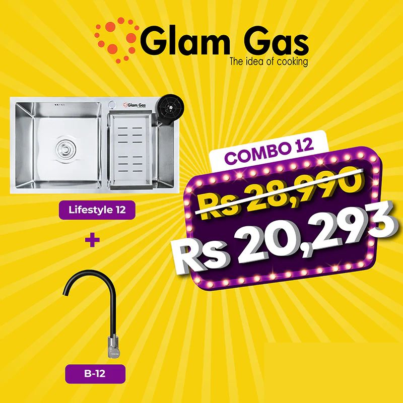 Glam Gas Combo 12 Mega Madness Sale: Lifestyle 12 Kitchen Sink & Faucet B-12 - Flat 30% OFF