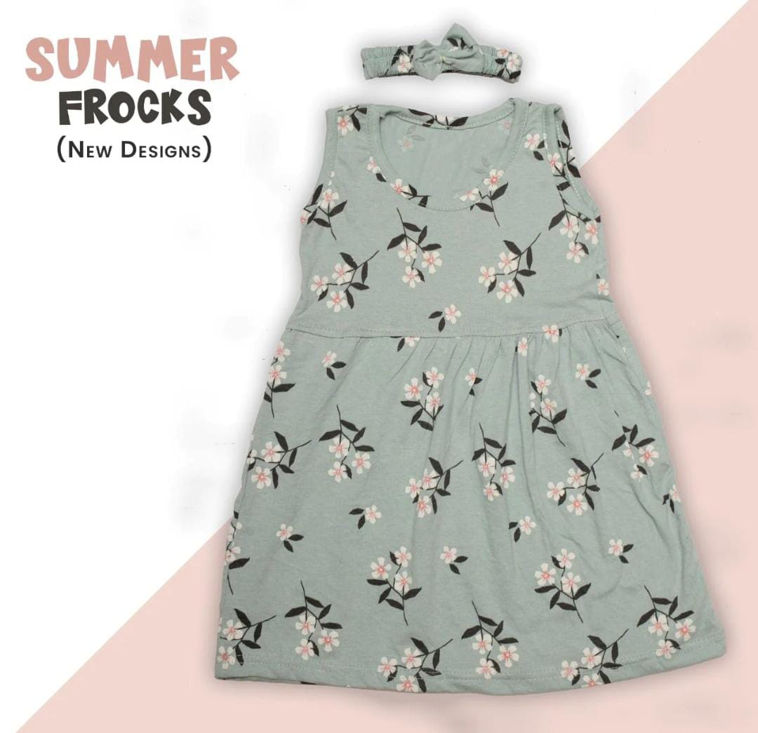 Summer frock with bow hair band Baby Girls Summer frocks heart shape  (3 yaers )