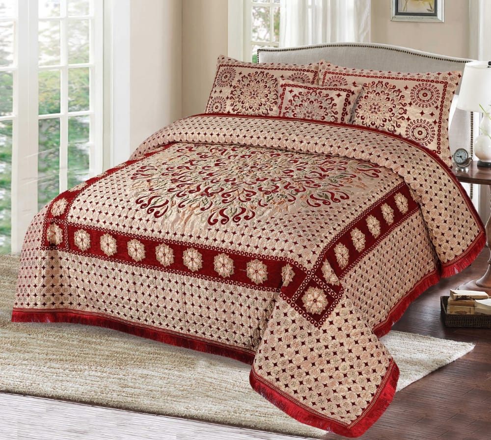 Fancy Bridal Velvet Jacquard Bed Set - 5pcs - FBB01