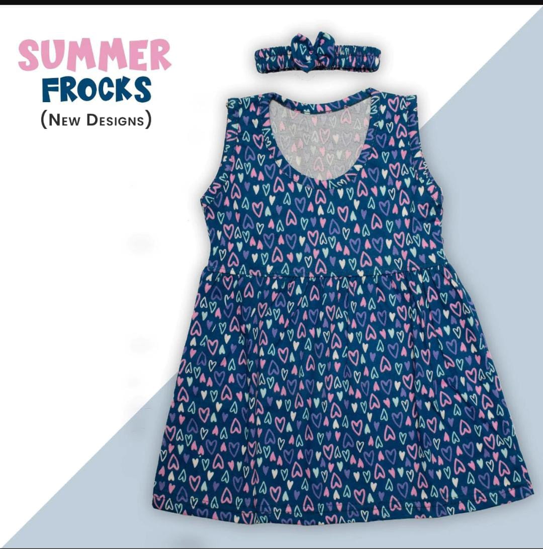 Summer frock with bow hair band Baby Girls Summer frocks heart shape  (2 year)