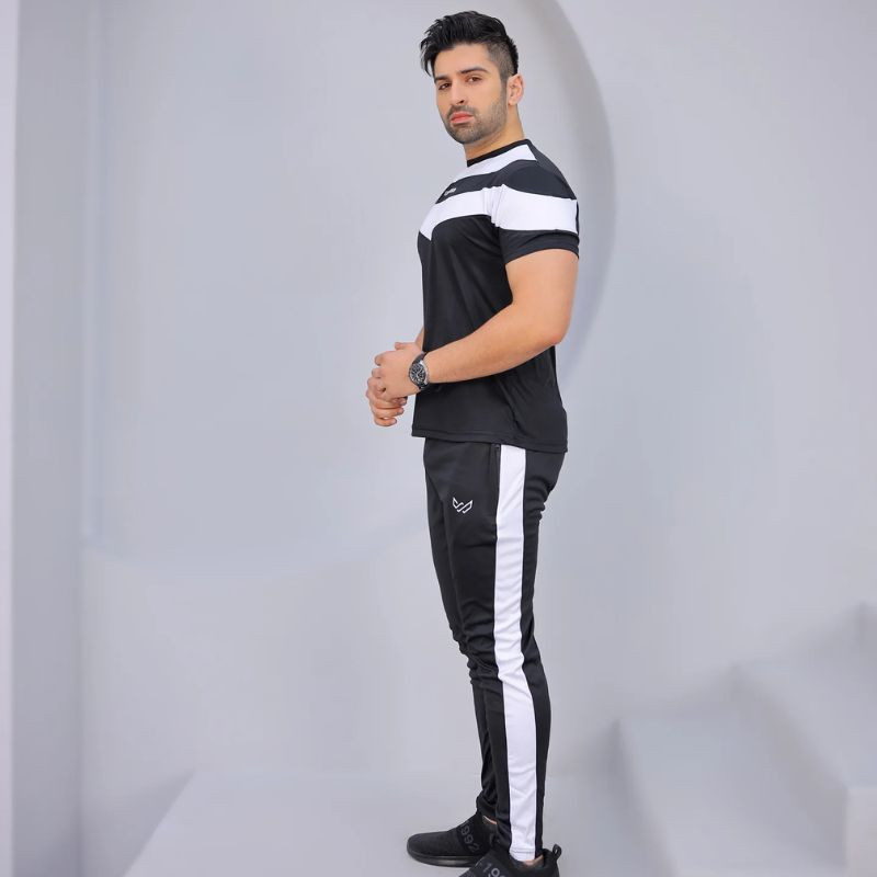black and white v-pennel dry fit summer track suit