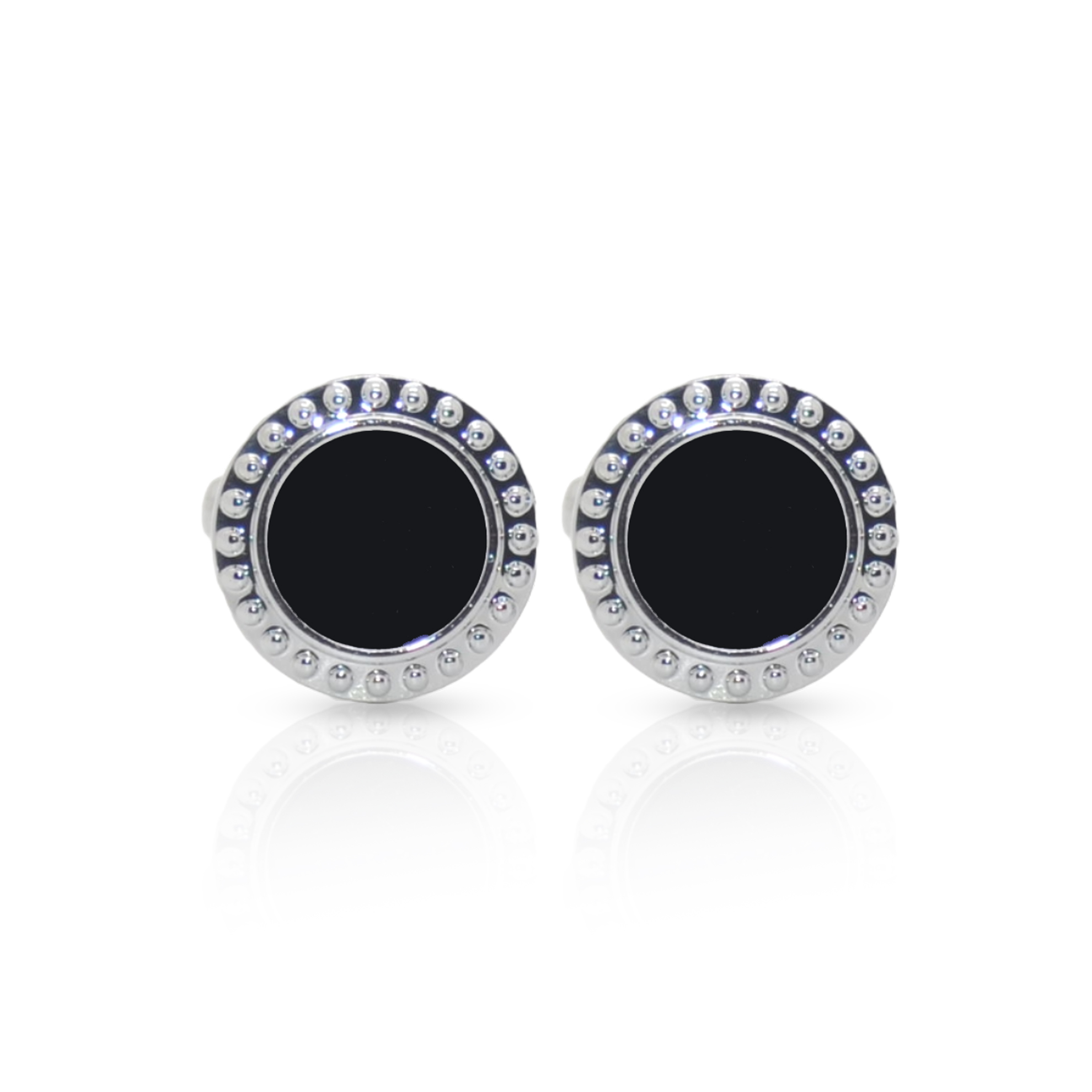Cufflers Classic Silver and Black Circle Cufflinks CU-0019 with Free Gift Box
