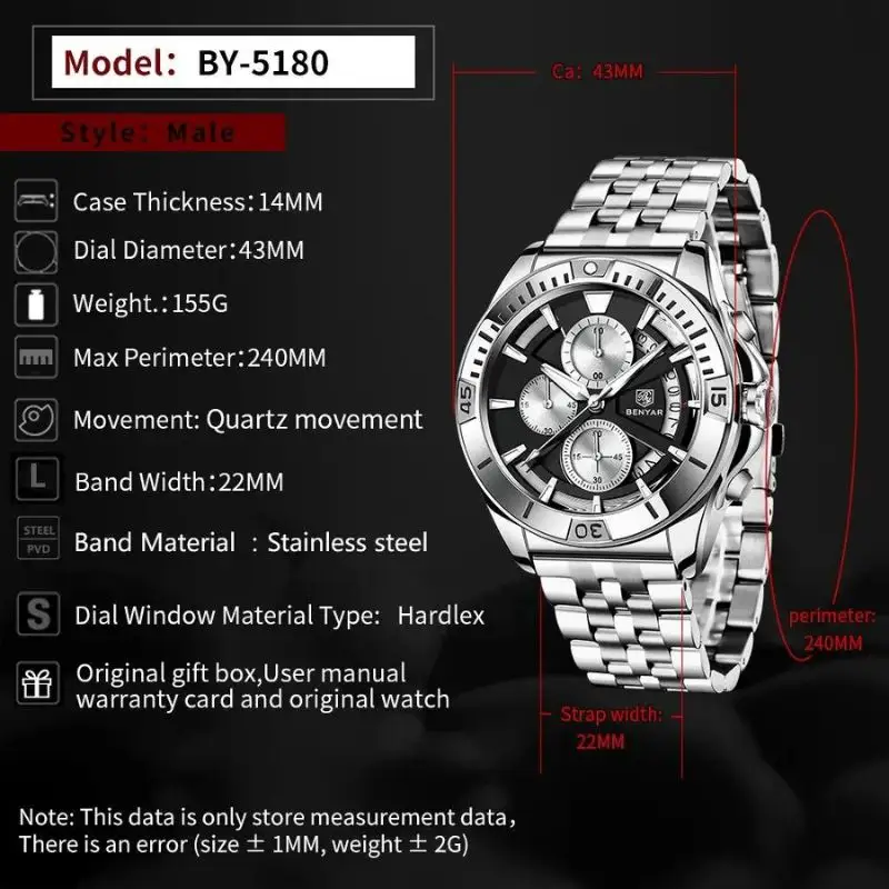 Benyar Skymaster Chronograph Watch In Chain