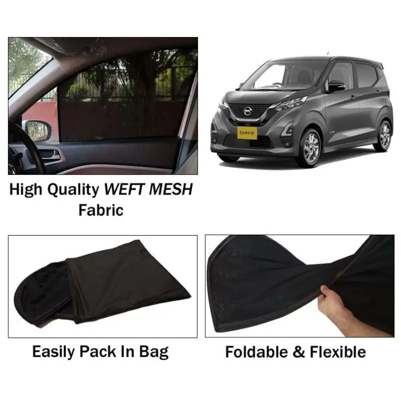 Nissan Dayz 2020 - 2022 Sun Shades | Foldable | Mesh Fabric | Flexible Rods | Dark Black | Packed In Bag