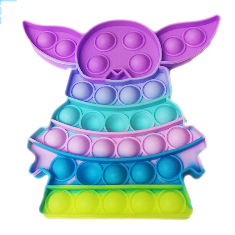 Push Pop Bubble Fidget Spinner Pop It Silicone Toy - ABC English Rainbow Square - 5 Inch