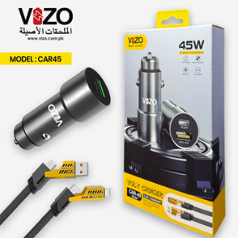 Vizo Car45 Volt Series Dual Port Smart Car Charger (with V999 4-in-1 Cable) With Official Warranty