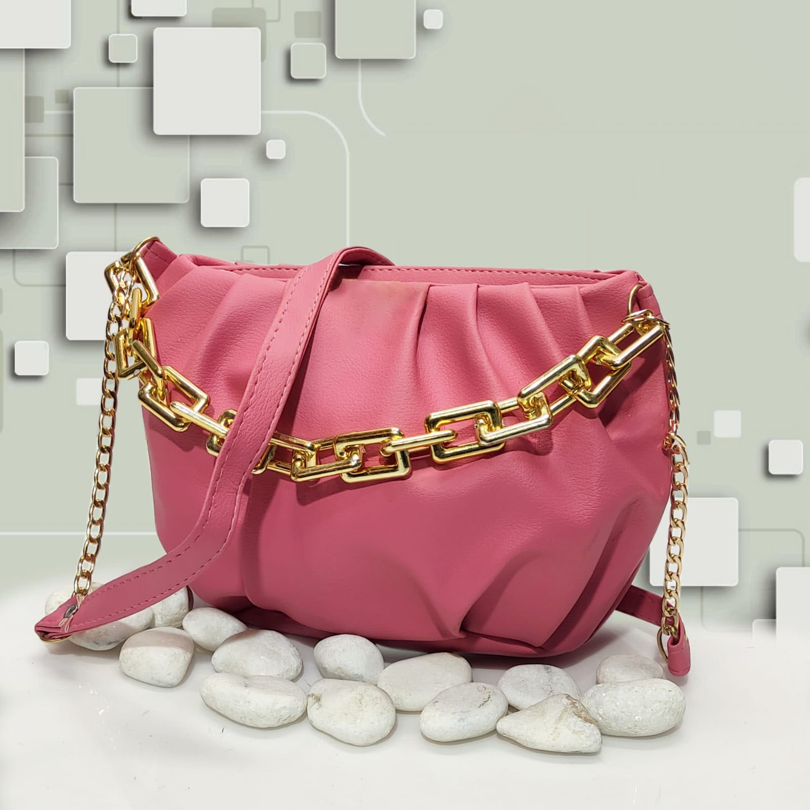 Stylish Golden chain Bag ( Baby Pink )