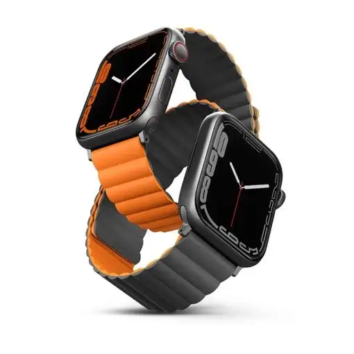 Uniq Revix Reversible Magnetic Apple Watch Strap Series 1-8 SE/SE2 49/45/44/42MM – Charcoal (Grey/Orange)