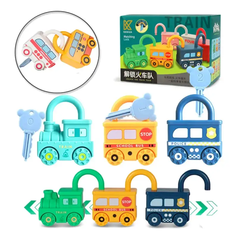 3 Pcs Learning Key Lock Numbers Matching Train Toy For Kids - 3 Pcs Key Lock Train - Multicolor