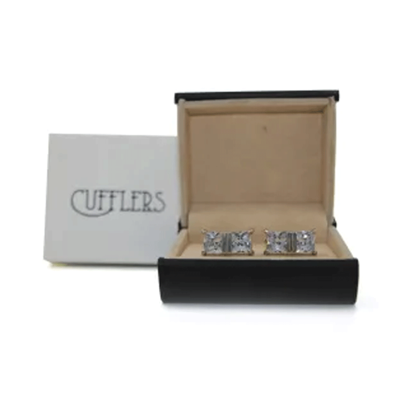 Cufflers Novelty Rectangle Crystal Cufflinks CU-2005 with Free Gift Box