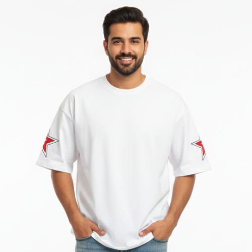 Aesthetic Gen White Manfinity Sporsity Letter Printed Drop Shoulder T-Shirt, Street Wear