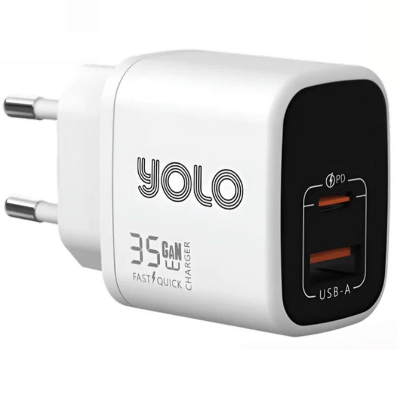 Yolo Dual Port Usb A To Type C 35W GaN Wall Charger (Y-351) With 6 Mon Official Warranty