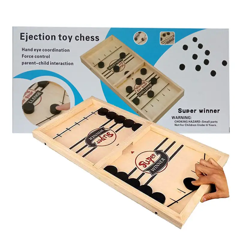 Pucket Wooden Elastic Foosball Hockey Puck Table Carrom Game - 2 Players