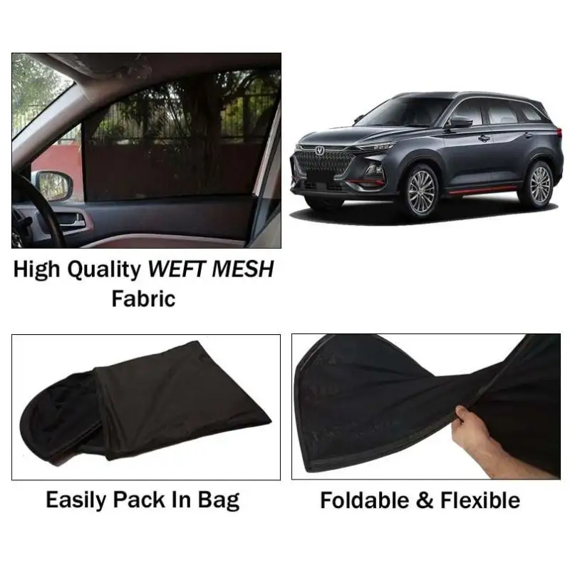 Changan Oshan X7 Sun Shades | Foldable | Mesh Fabric | Flexible Rods | Dark Black | Packed In Bag