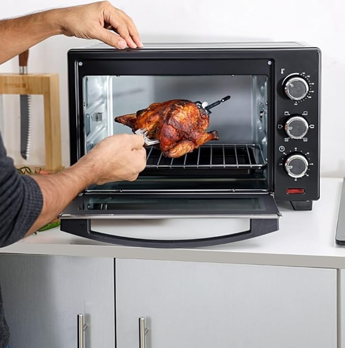 Olsenmark 24 L Electric Oven with Rotisserie 1600W - Portable with Glass Door | Indicator Light | 60 Minutes Timer | Stainless Steel Heating Tube - Adjustable Temperature