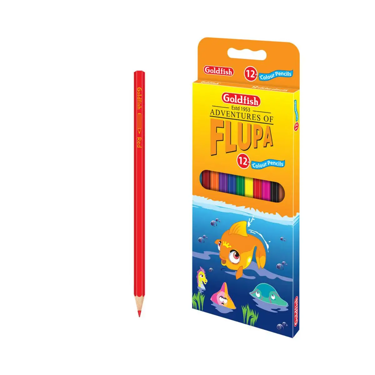 Goldfish Flupa Color Pencil - Pack of 12 Colors Full Size in Cardboard Packet - Colors Set For Kids - School Stationery -Best Quality Color Pencils Recommended by Schools