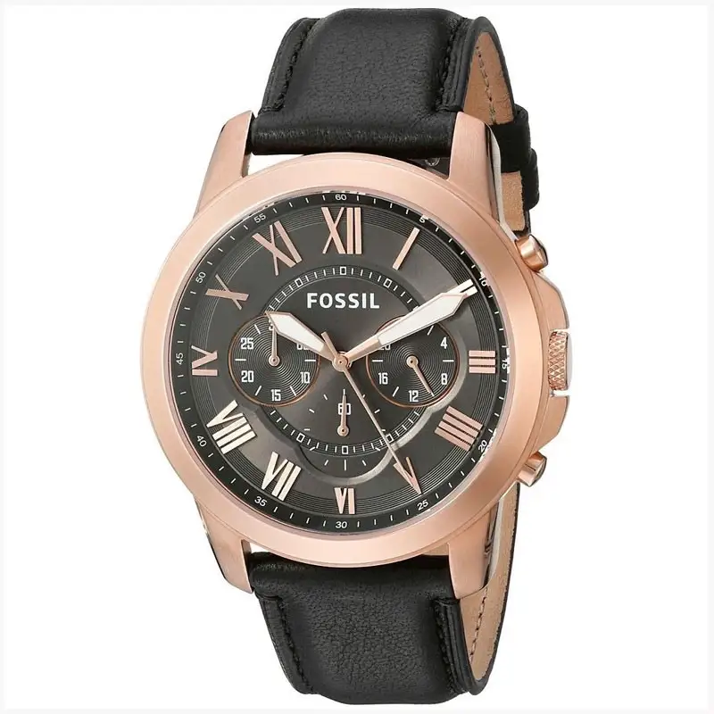 Fossil Men’s Quartz Black Leather Strap Grey Dial Watch 44mm  FS5085