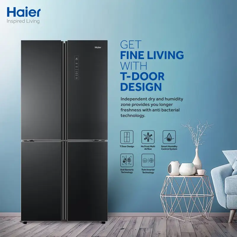 Haier HRF-578 TBG T Glass Shape Door No Frost Inverter Refrigerator 20 Cubic Feet With Official Warranty