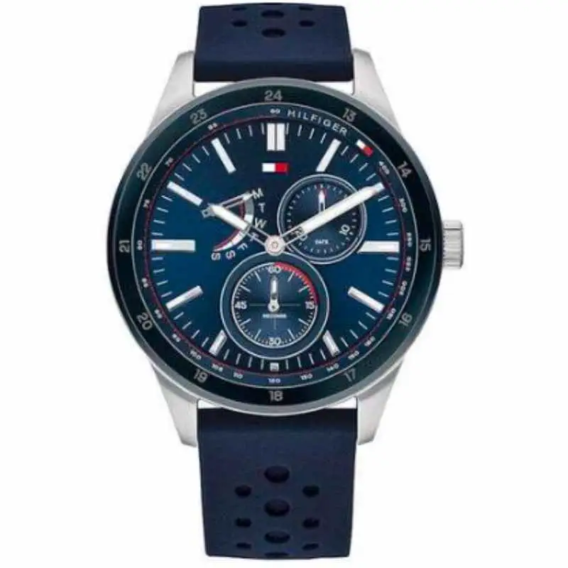 Tommy Hilfiger Men's Austin Round Shape Silicone Strap Analog Wrist Watch 44 mm - Blue - 1791635