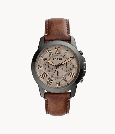 Fossil Grant Brown Leather Strap Brown Dial Chronograph Watch For Gents - FS5214