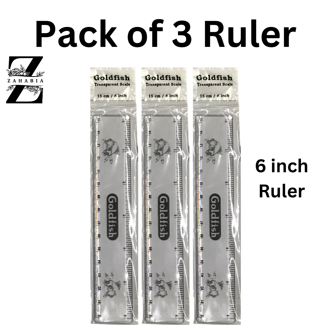Goldfish Ruler Plastic 6 Inch Pack Of 3 - School Stationery - Kids Stationery