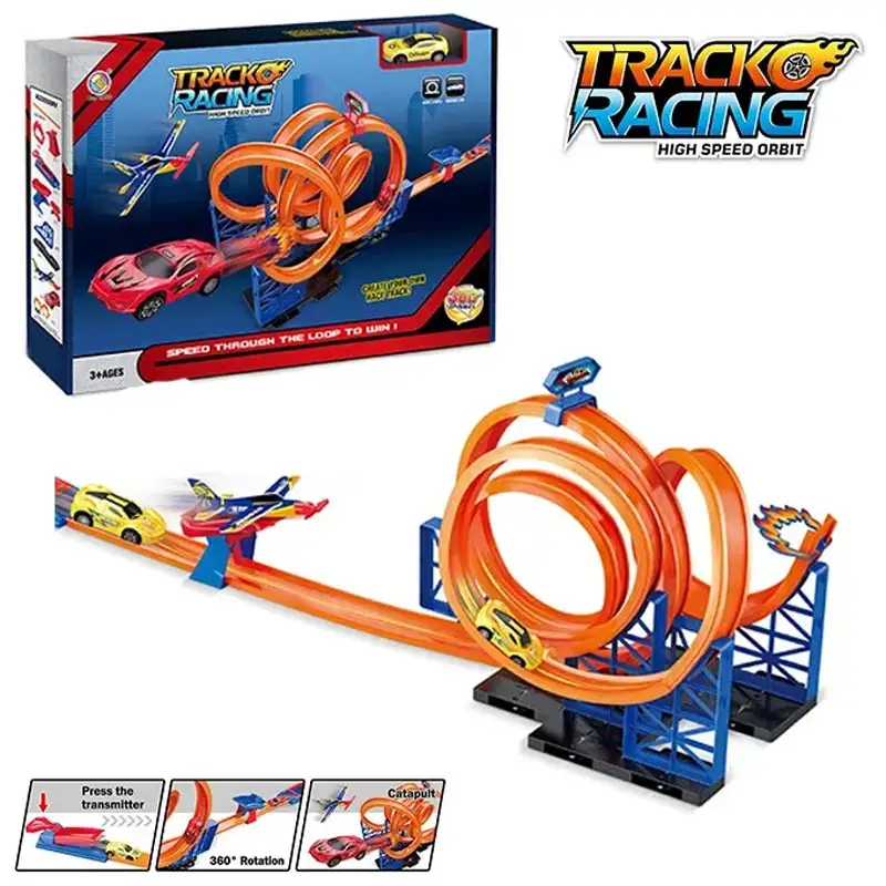 Track Racing 360 Loop Track Set With Mini Pull Back Action Car - Package Size 45 cm - Multicolor