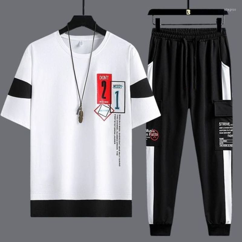 Stylish white and black side print track suit for men