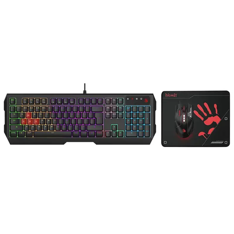 A4tech Bloody B1700 Neon Gaming Keyboard + Mouse + Mousepad Combo Set