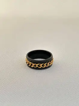 Gold Black Spinning Chain Ring