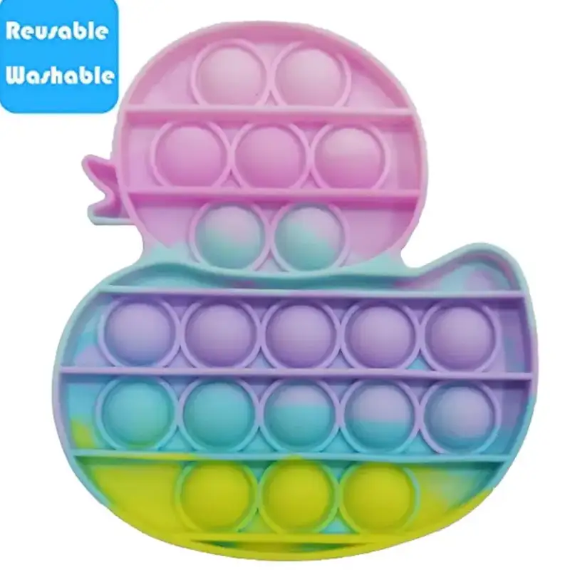 Push Pop Bubble Fidget Spinner Pop It Silicone Toy - 5 inches - Rainbow Duck