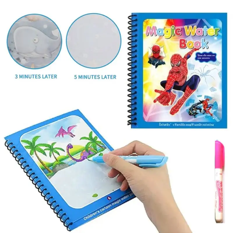 Reusable Magic Water Coloring Book Drawing Book With Pen for Kid's Early Learning - Spiderman