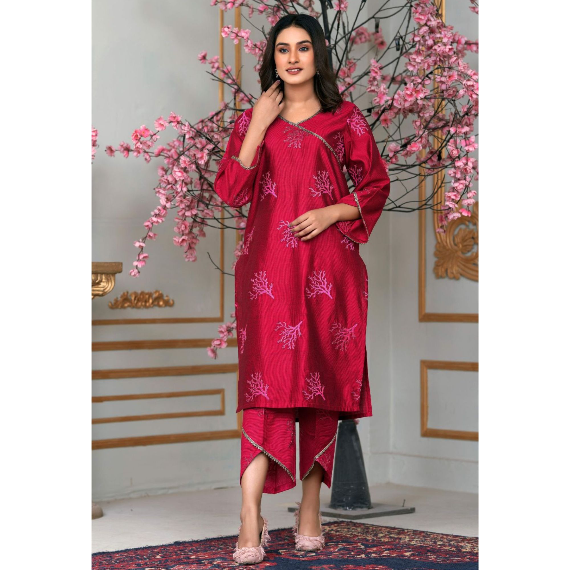 Bint Al Bilaad Embroidered Suit Ready to Wear Embroidered Khadi Viscose fabric Shirt Trouser (2 PIECE) #BB-028