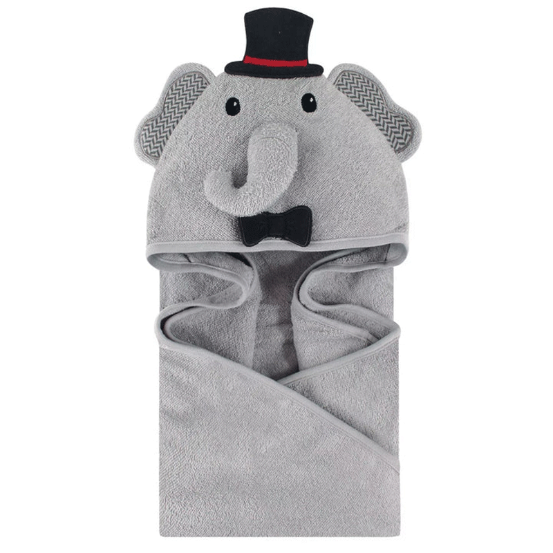 Animal Hooded Bath Towel - GREY ELEPHANT BLACK HAT