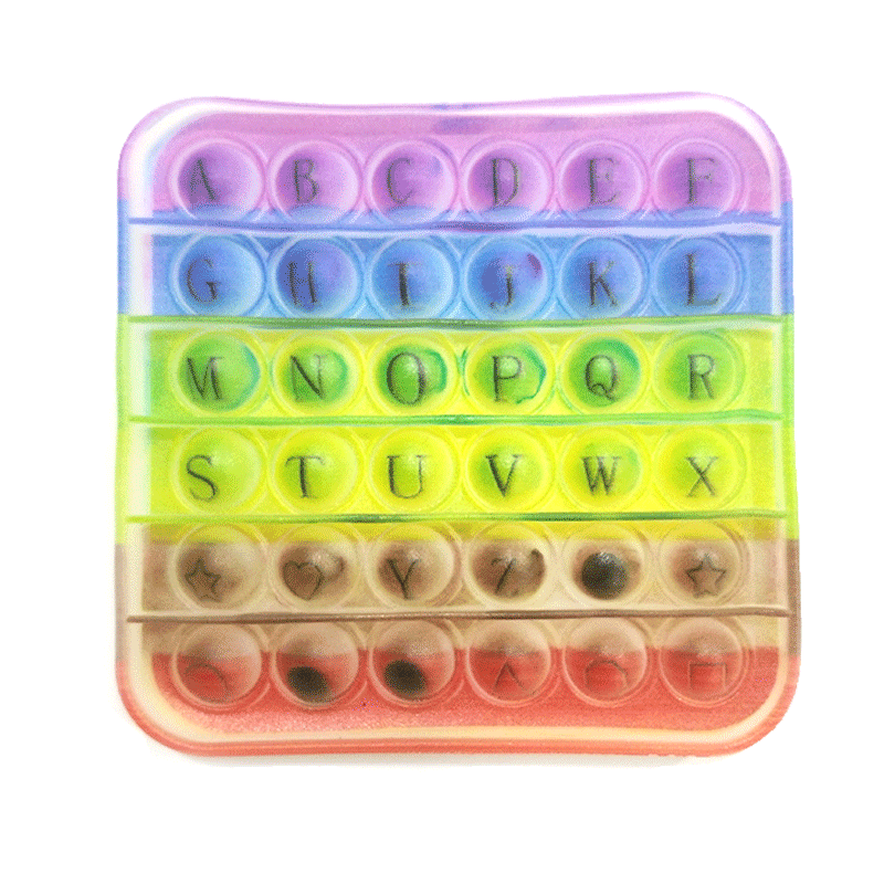 Push Pop Bubble Fidget Spinner Pop It Silicone Toy - ABC English Rainbow Square - 5 inches