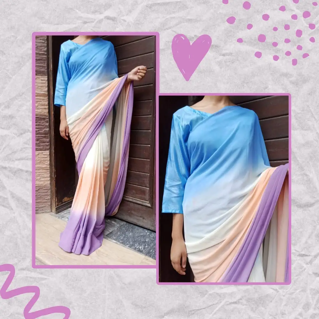 Alia Bhatt's Chiffon Saree (Blue & Pink)