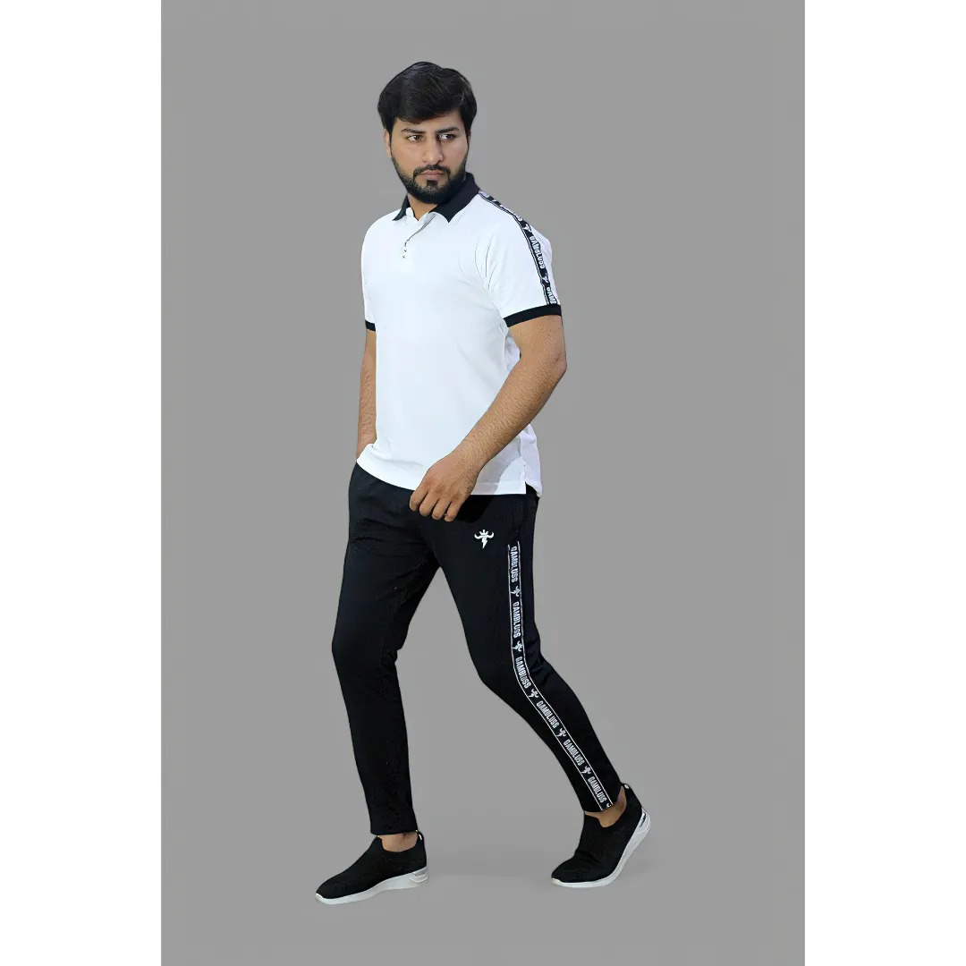 Gambluss Limited Edition Hylete Twinset  trouser and polo shirt best for summer gym and casual wear jogging suit-white