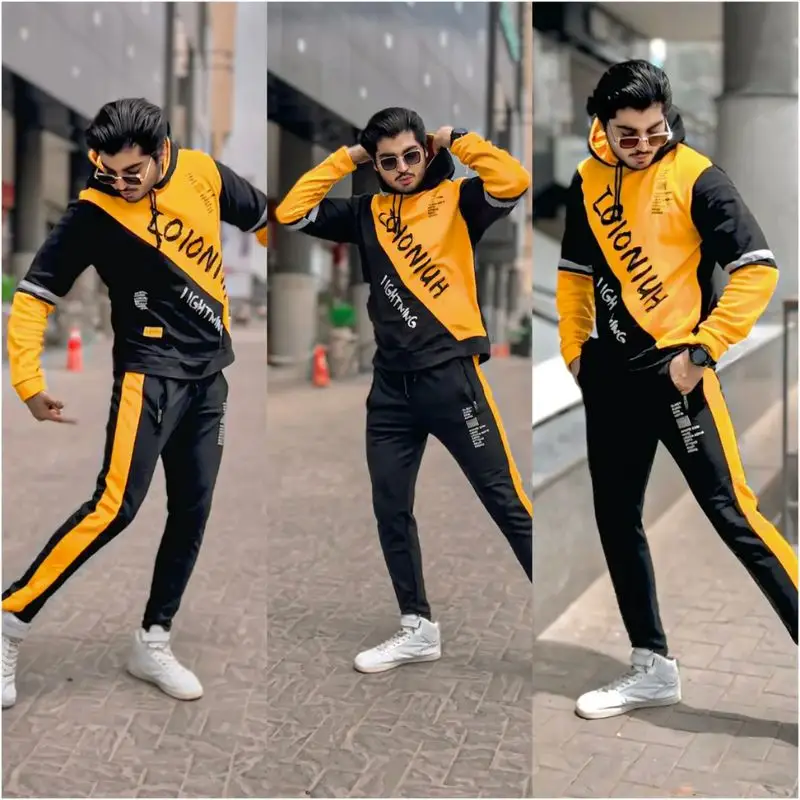 Black And Yellow Lightning Track Suit For Men