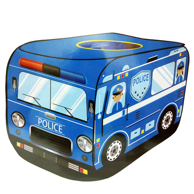 Blue Police Bus Pop Up Play Tent - Foldable Indoor/Outdoor Playhouse for Kids