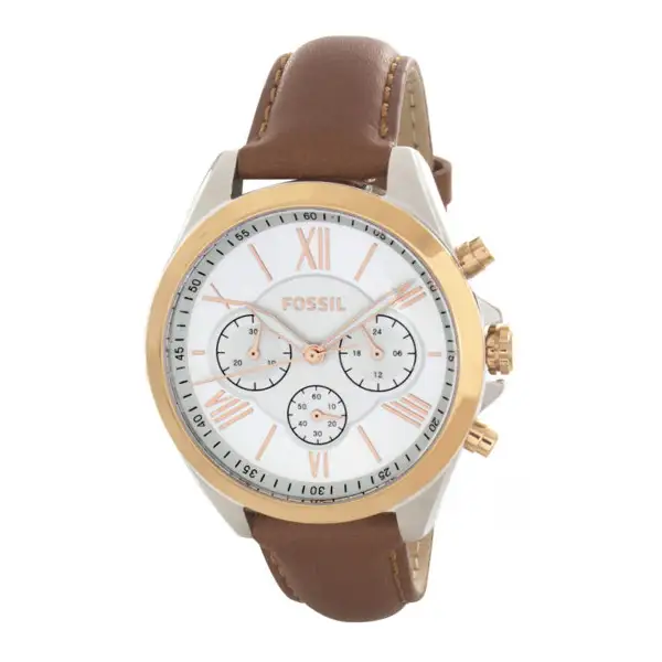 Fossil Brown Leather Strap White Dial Chronograph Watch For Ladies - BQ3033