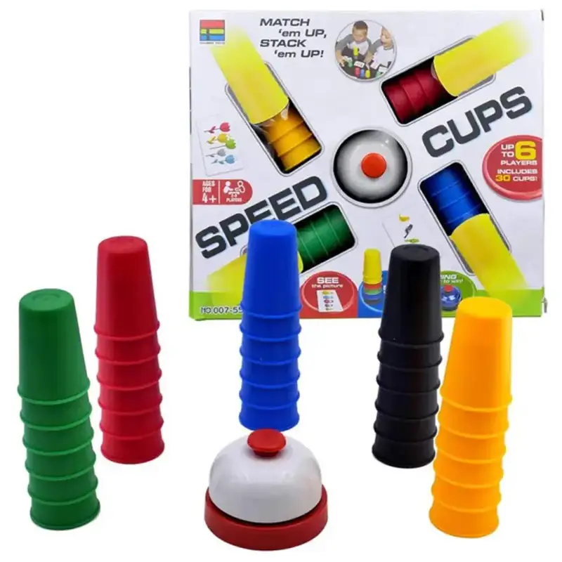 Quick Cups Games for Kids , Classic Speed Cup Game for Parent-Child Interactive Stacking Cups Game with 24 Picture Cards, 30 Cups (6 Sets of 5 Colors Each), Bell &amp; Instructions