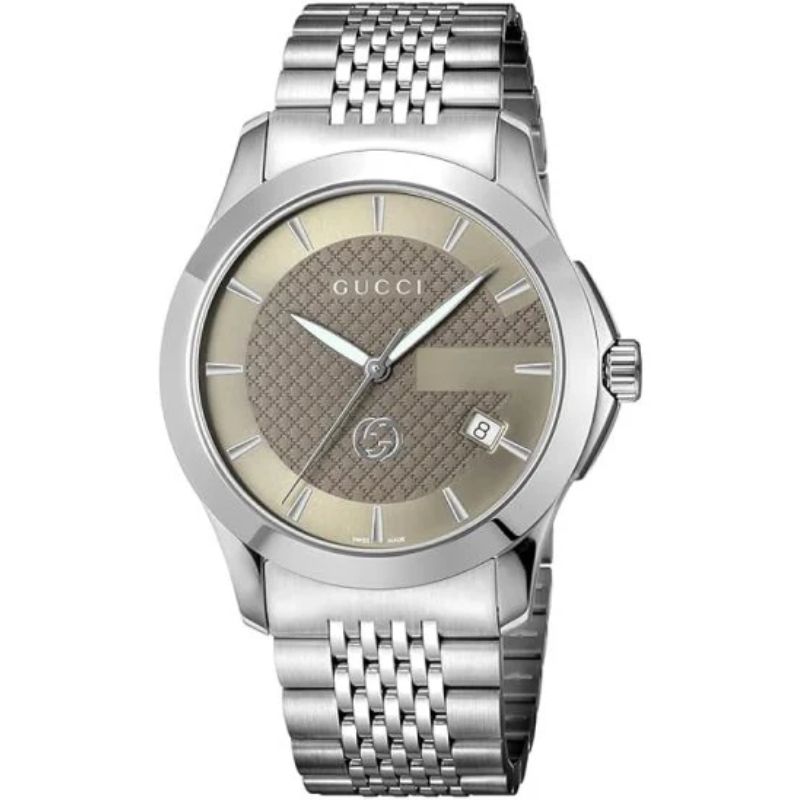 Gucci YA1264107 Men’s Swiss Made Quartz Silver Stainless Steel Brown Dial 38mm Watch