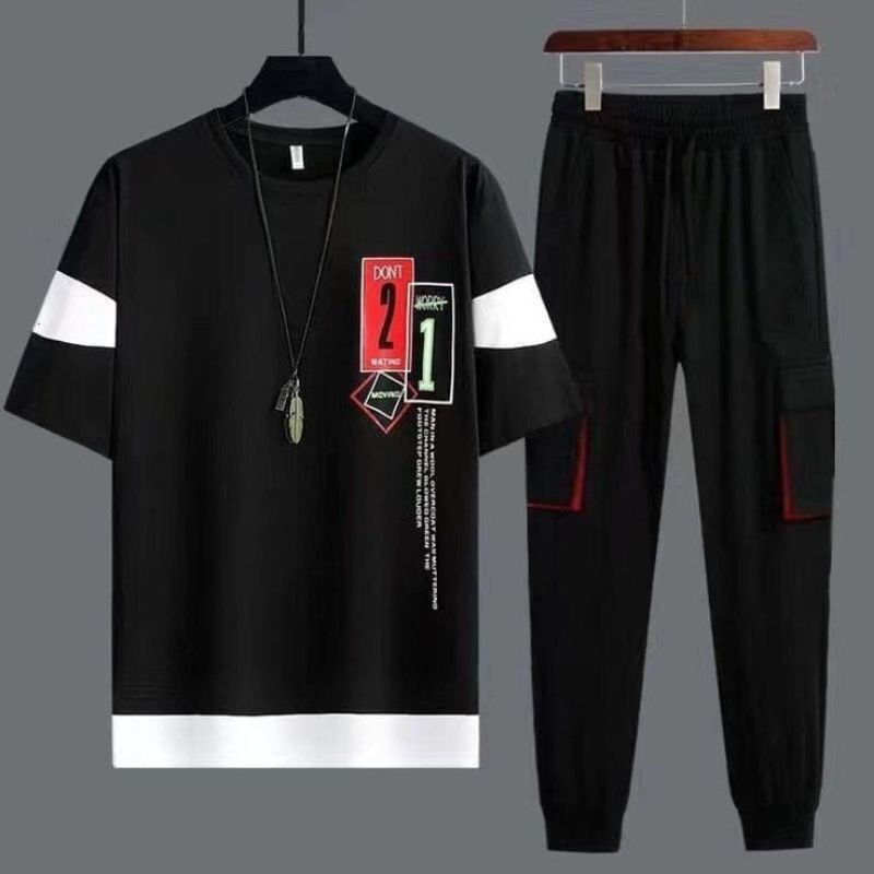 Stylish white and black side print track suit for men black