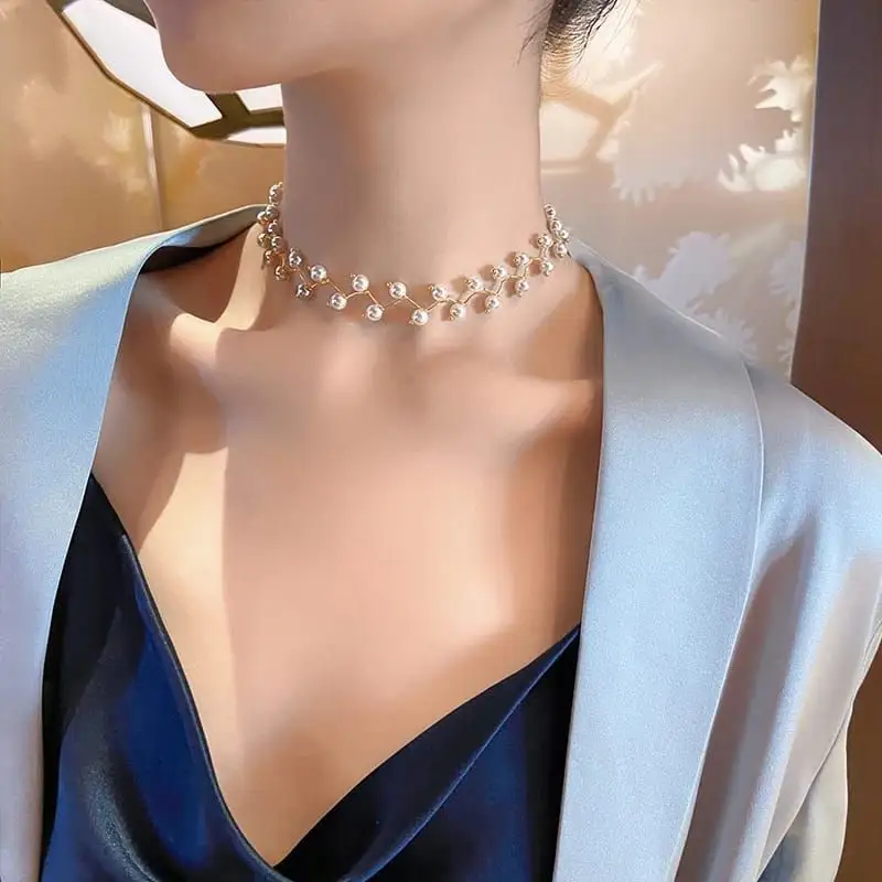 Korean style pearl clavicle choker necklace for grils
