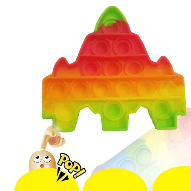 Push Pop Bubble Fidget Spinner Pop It Silicone Toy 5 inches Rainbow Rocket Mountain