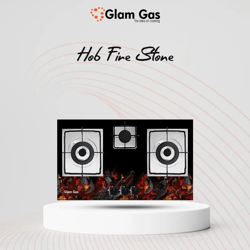Glam Gas Fire Stone Square Built In Hobs With Glass Body